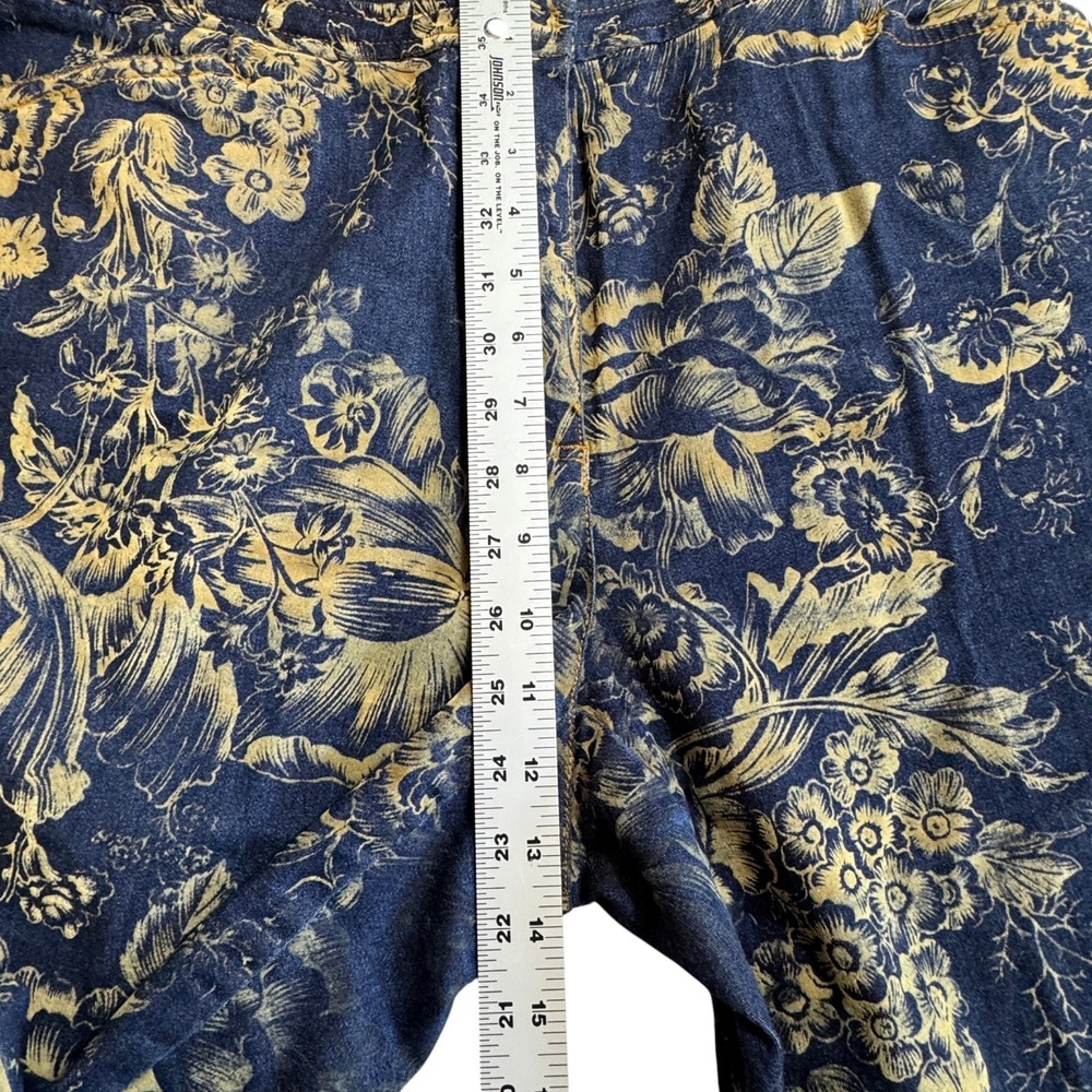 Susan Bristol Jeans Womens 14 Gold Floral Flocked Velvet Denim Capri Vintage 90s - Picture 6 of 12